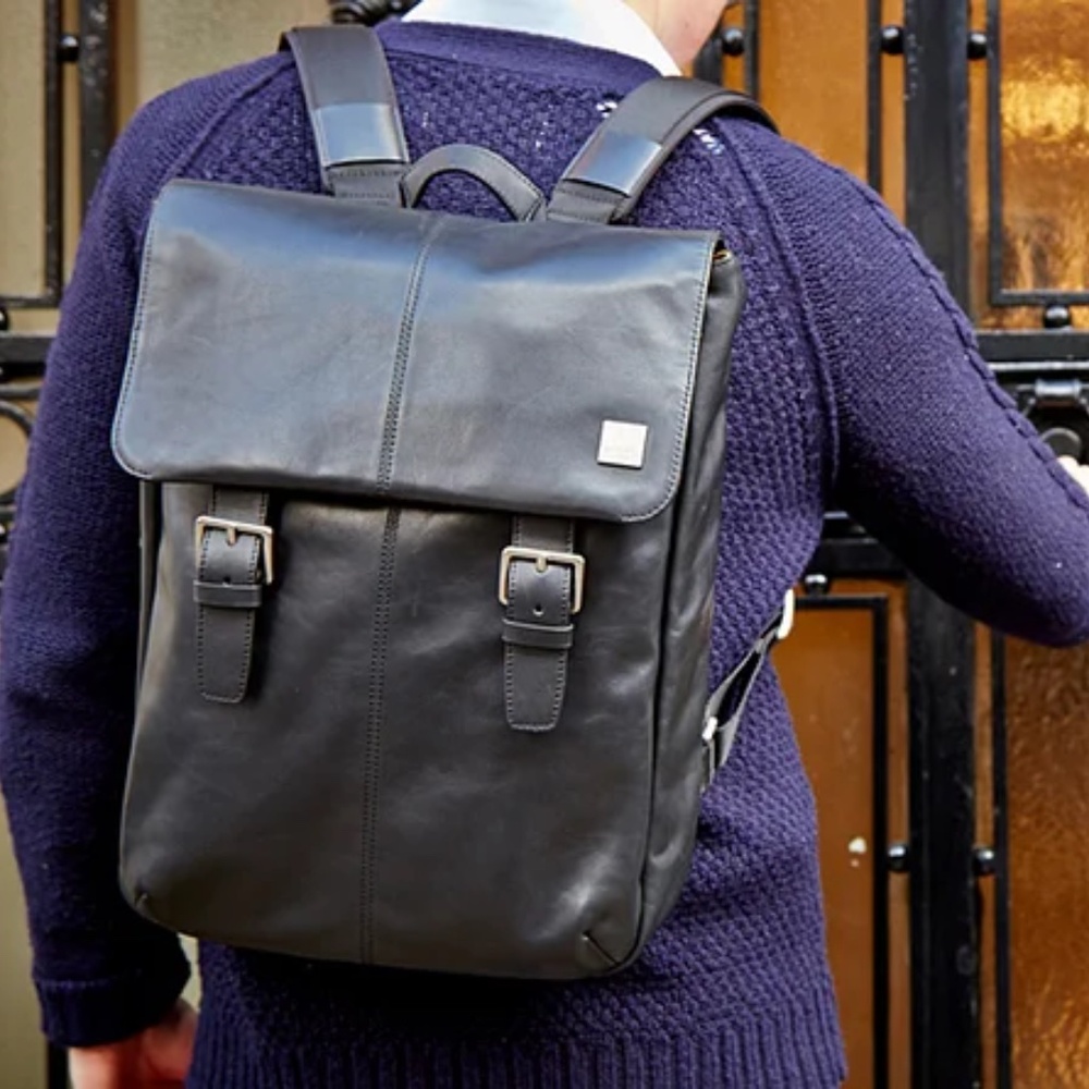 KNOMO Hudson Brown Leather Men's / Women's Backpack for laptops up to 16" NWT